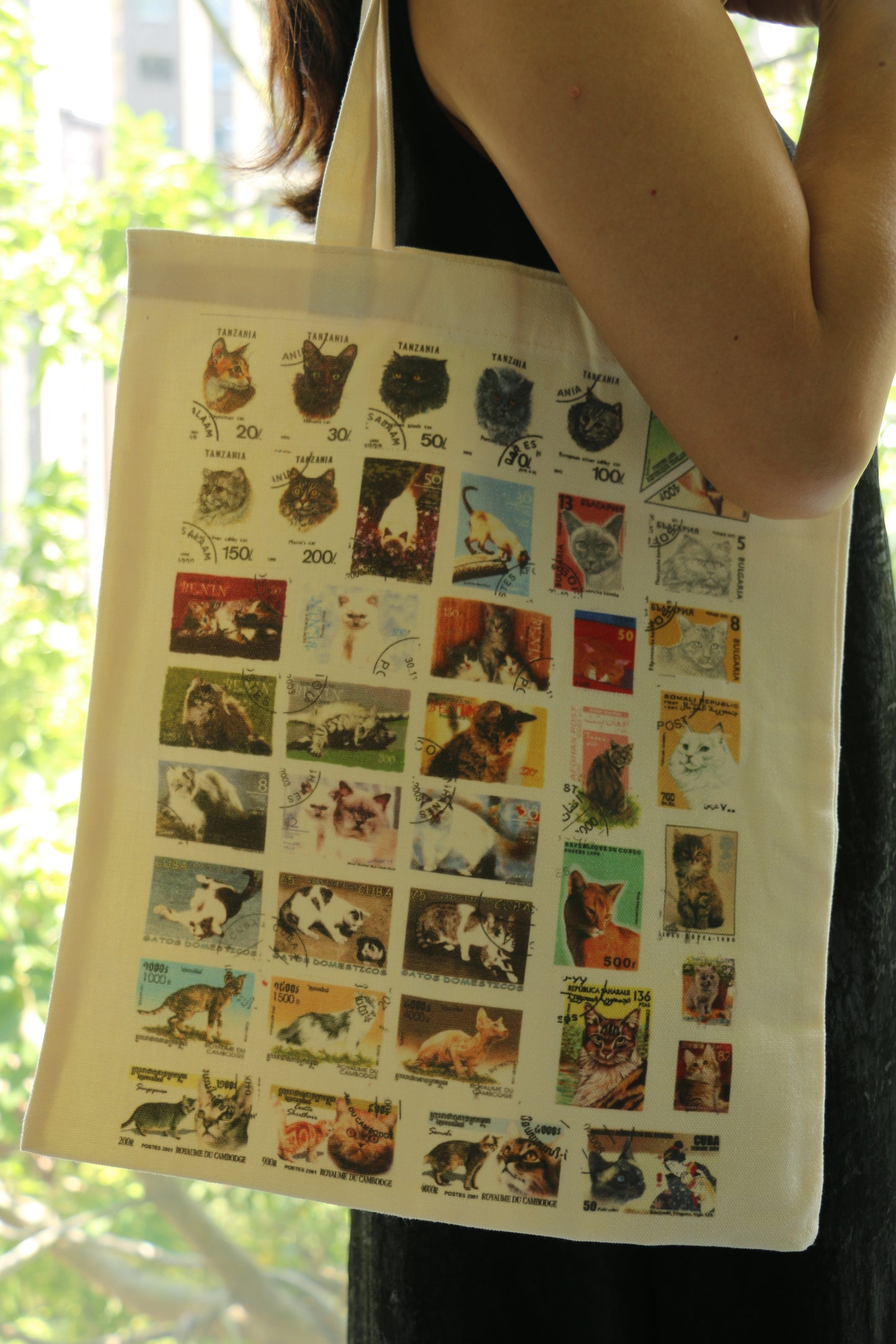 Cat Stamp Canvas Tote Bag