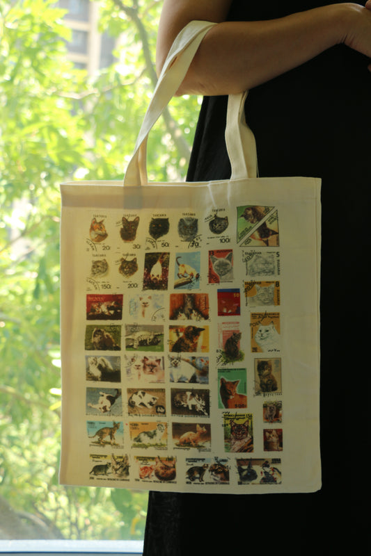 Cat Stamp Canvas Tote Bag