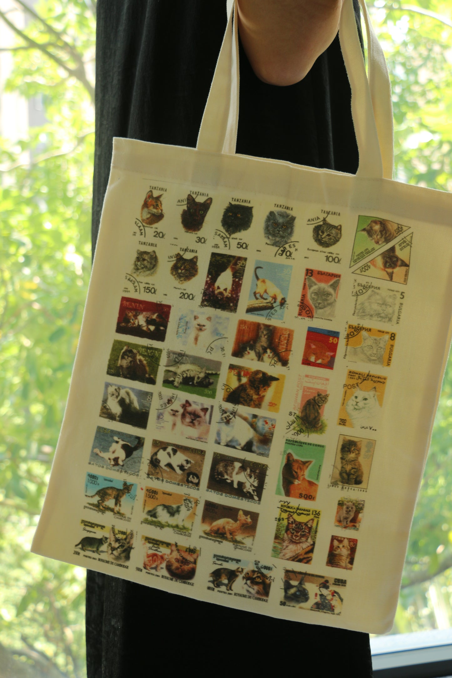 Cat Stamp Canvas Tote Bag