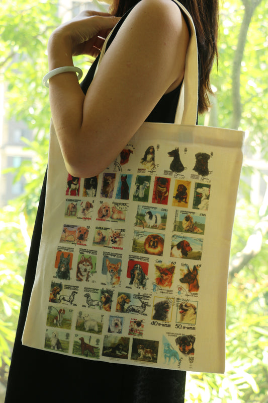 Dog Stamp Canvas Tote Bag