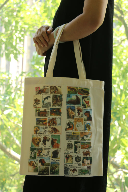 Animal Stamp Canvas Tote Bag