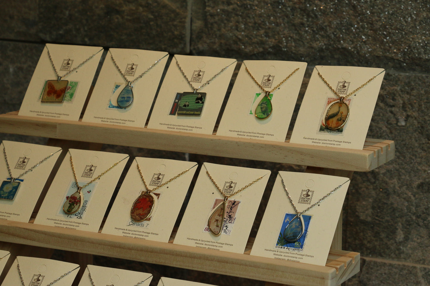 Upcycled Postage Stamp Necklace – One-of-a-Kind Vintage Jewelry (Min Order of 5 Pieces)
