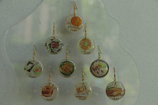 Asian Cuisine – Circle Japanese Postage Stamp Earrings