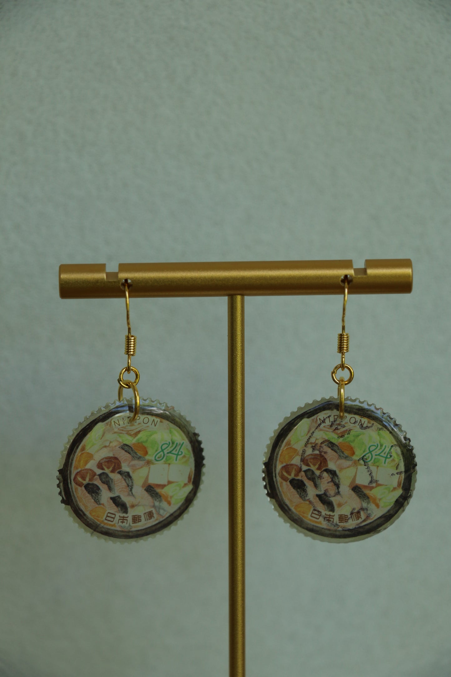 Asian Cuisine – Circle Japanese Postage Stamp Earrings