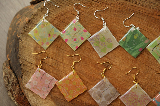 Japanese Flower Postage Stamp Earrings
