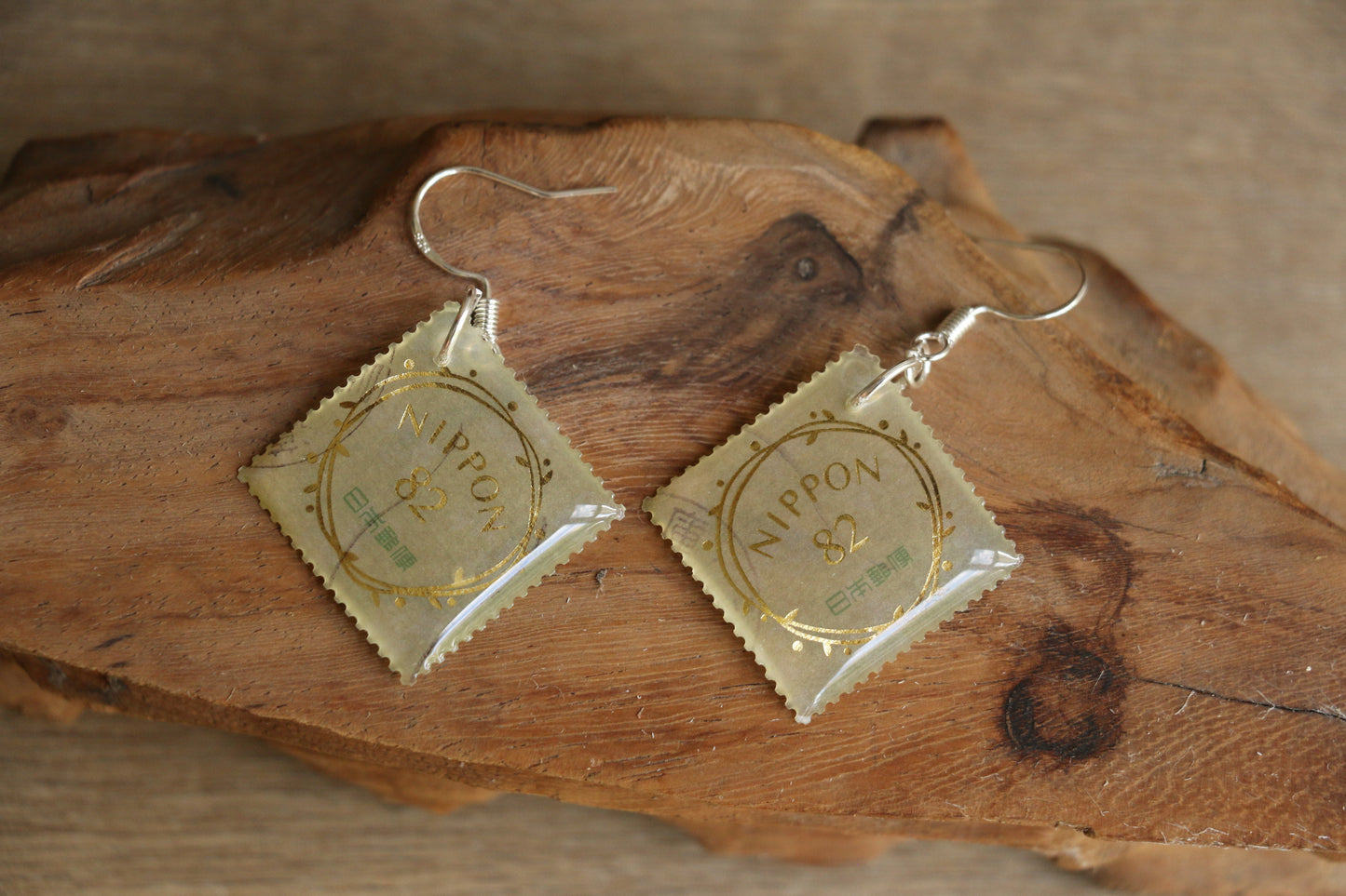 Japanese Flower Postage Stamp Earrings