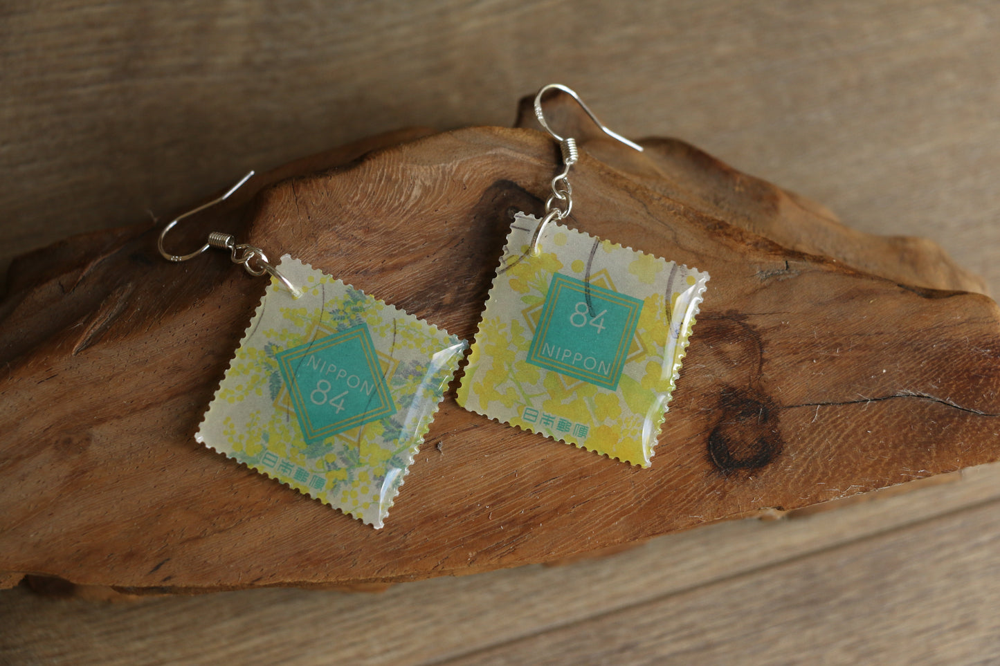 Japanese Flower Postage Stamp Earrings