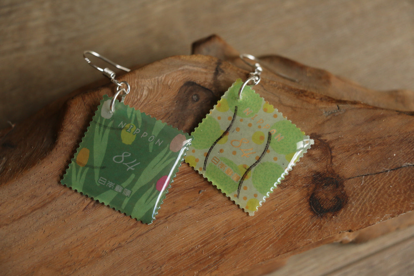 Japanese Flower Postage Stamp Earrings