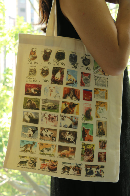 Cat Stamp Canvas Tote Bag