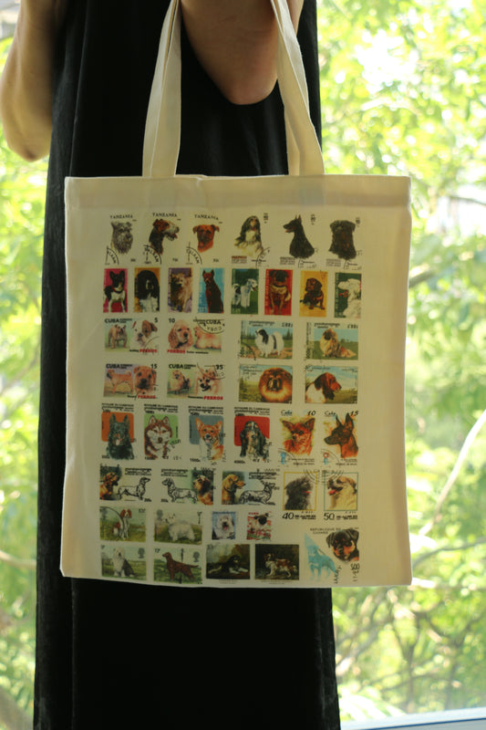Dog Stamp Canvas Tote Bag