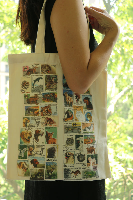 Animal Stamp Canvas Tote Bag