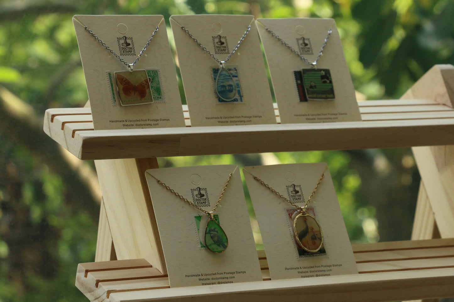 Upcycled Postage Stamp Necklace – One-of-a-Kind Vintage Jewelry (Min Order of 5 Pieces)