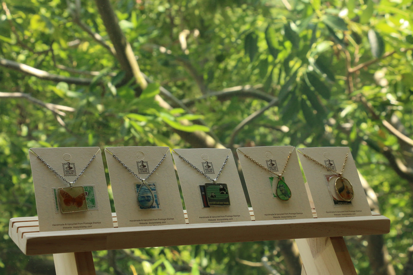 Upcycled Postage Stamp Necklace – One-of-a-Kind Vintage Jewelry (Min Order of 5 Pieces)