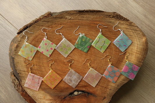 Japanese Flower Postage Stamp Earrings