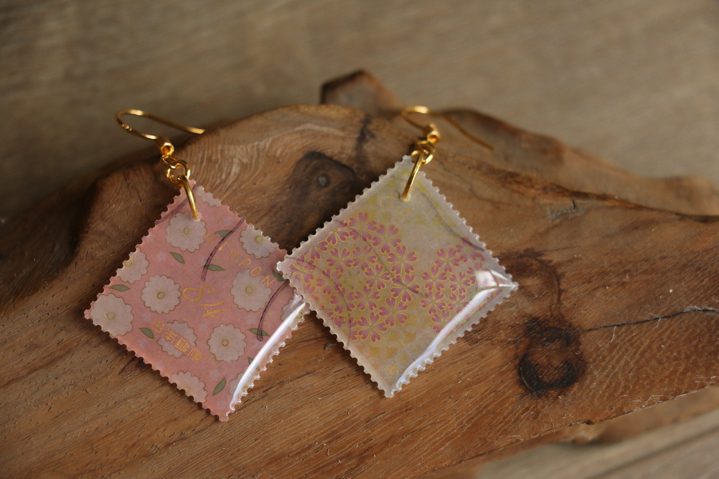 Japanese Flower Postage Stamp Earrings