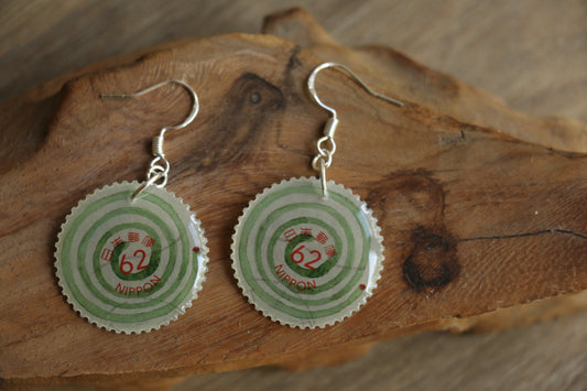 Green Circle Stamp Earrings