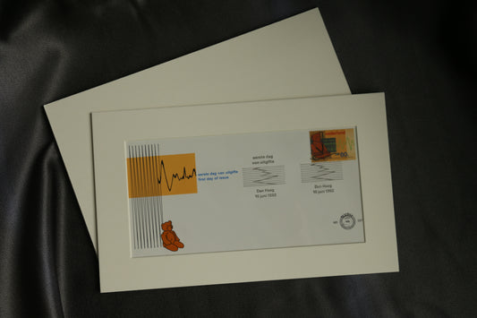 Framed First Day Cover of Netherlands Teddy Bear Stamp (1992) – Centenary of the Netherlands Society for Pediatrics