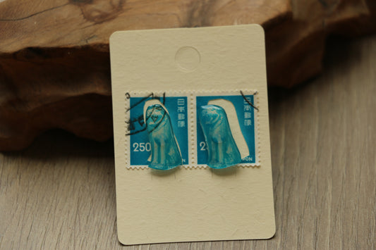 Japanese Stone Lion Stamp Stud Earrings