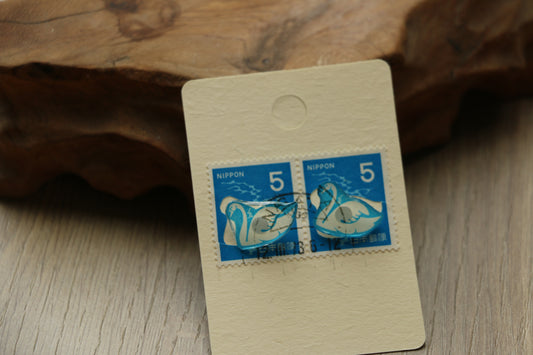 Japanese Swan Stamp Stud Earrings