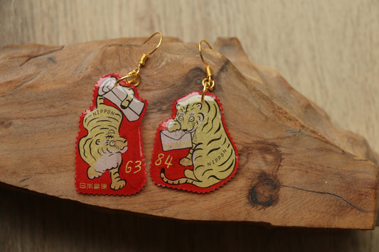 Japanese Tiger Irregular Stamp Earrings
